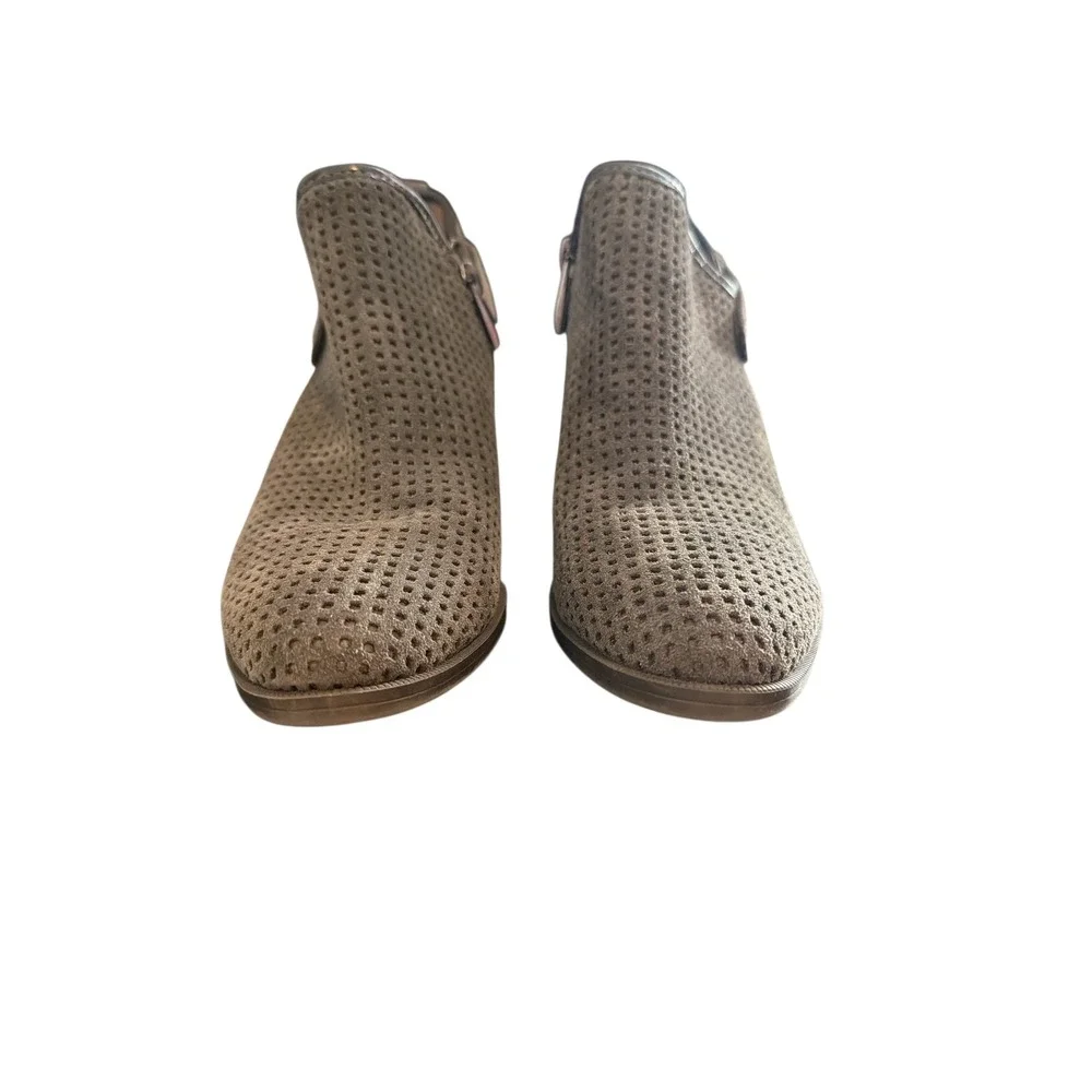 Franco Sarto Womens Olive Taupe Perforated‎ Suede Side Cutout Ankle Booties 6.5